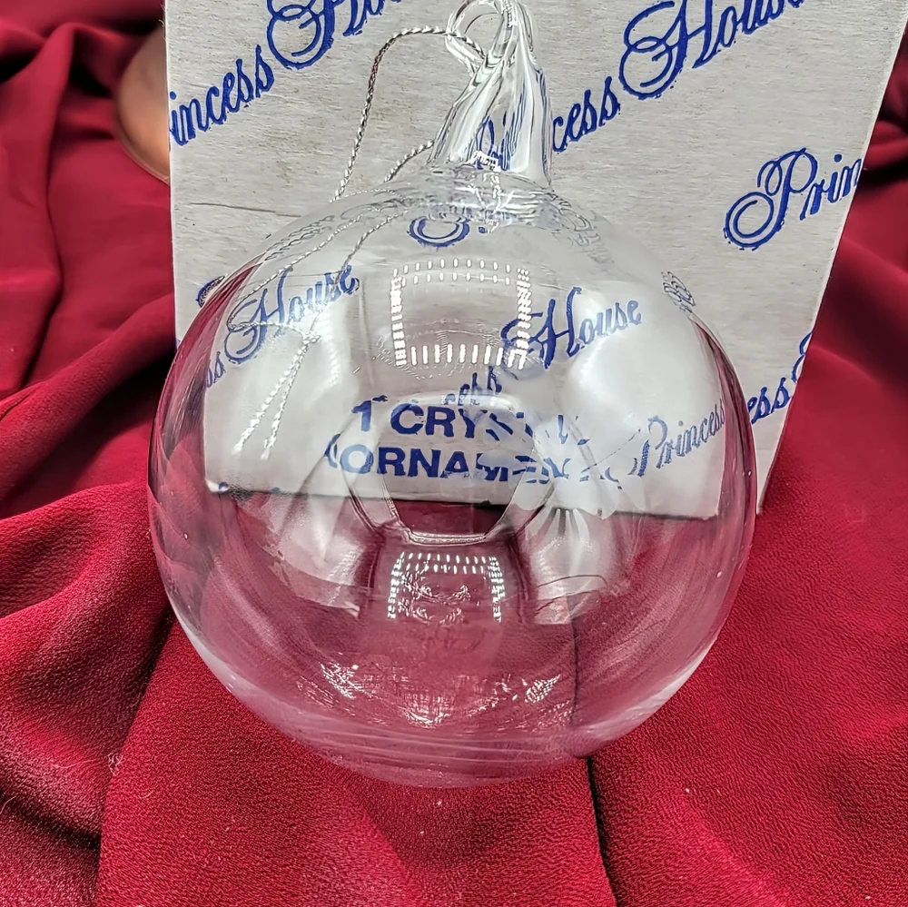 Princess House 406 Crystal Ornament Etched Poinsettia Handmade USA w Box 90s Vtg